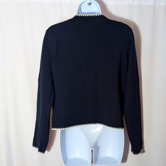 SIMONS CONTEMPORAINE Cropped cardigan Sz MED 100% COTTON ENGRAVED METAL BUTTONS - Picture 6 of 10